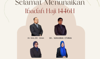 Selamat menunaikan Ibadah Haji buat Dr. Norasman, Pn. Shairul Rohaziawati, En. Khalimi Johan dan Ts. Dr. Putri Shazlia, Pensyarah FTKA. Semoga dikurniakan haji yang mabrur, dipermudahkan urusan & diberikan kesihatan yang baik di Tanah Suci Mekah